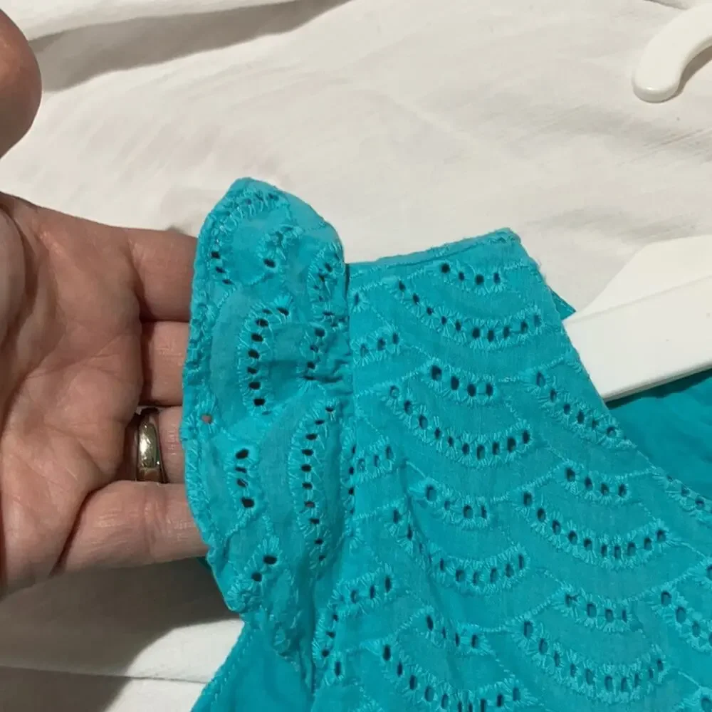 Gymboree 5t turquoise white eyelet dress lined worn once euc